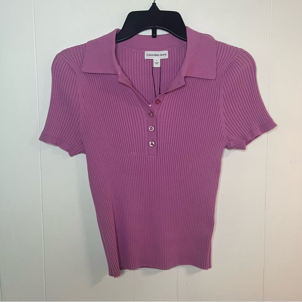 Calvin Klein Jeans Women's Purple Ribbed Polo Top